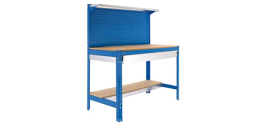 Banco de trabajo Simonwork BT3 con panel, cajón y repisa An 90 cm azul/madera