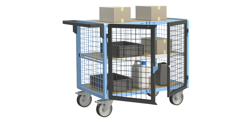 Servante établi équipée, 2 portes grillagées verrouillables, 500 kg