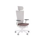 Chaise de bureau ergonomique Marti, tissu et maille, mécanisme synchrone + réglage profondeur d'assise, appui-tête, accoudoirs 3D , piètement roulettes blanc