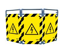 Barrière d'intervention PVC - 3 vantaux - logo DANGER ÉLECTRICITÉ - Noir/Jaune