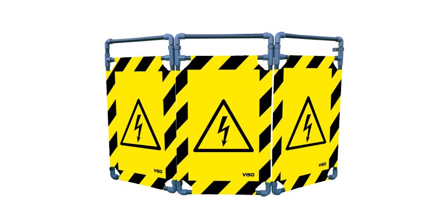 Barrière d'intervention PVC - 3 vantaux - logo DANGER ÉLECTRICITÉ - Noir/Jaune