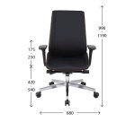 Chaise de bureau ergonomique MOON WOOD simili cuir, bois noyer, avec accoudoirs 3D, mécanisme synchrone, pieds aluminium