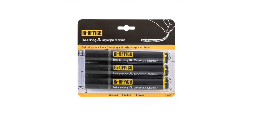 InkstringXL Pack 3 Rotuladores para Pizarra Blanca de Tinta Gel con Punta de 3mm – negro