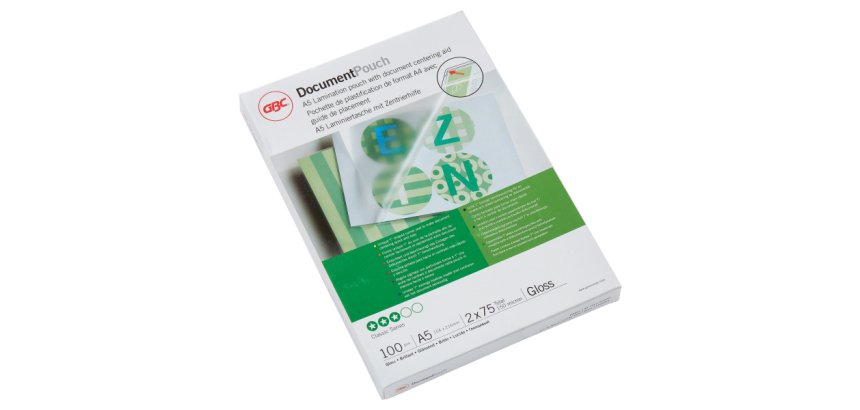 Paquete de 100 fundas de plastificación térmica GBC A5, 2 x 75 micras, brillante