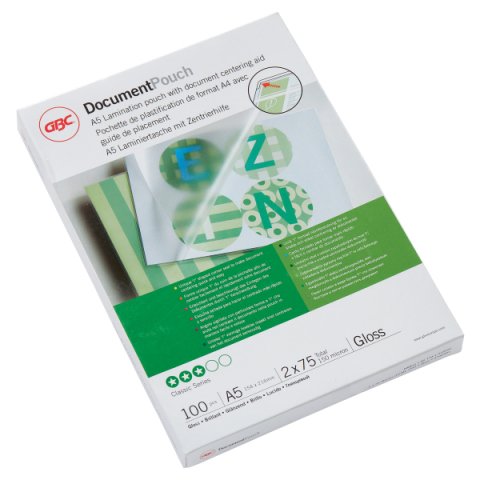 Paquete de 100 fundas de plastificación térmica GBC A5, 2 x 75 micras, brillante