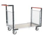 Chariot modulaire grillagé 2 dossiers plateau tôle galvanisée 250 kg 1000 x 600 mm roue TPE