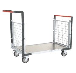 Chariot modulaire grillagé 2 dossiers plateau tôle galvanisée 250 kg 1000 x 600 mm roue TPE