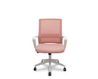 Ergo535 white reclining chair with pink mesh backrest, pink fabric seat, and nylon casters.