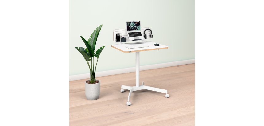 Bureau Leitz assis-debout à roulettes L 80 x P 60 cm compact + Organiseur de bureau avec support pour ordinateur portable  Leitz Ergo