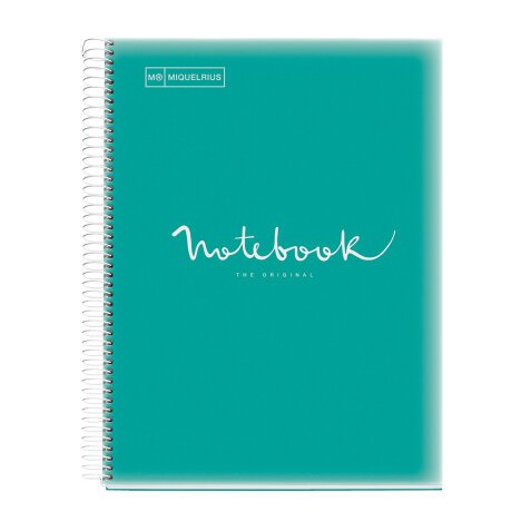 Notebook Emotions, Couverture souple, A4, quadrillage 5x5 mm, 80 feuilles de 1 couleur, Miquelrius, Turquoise.
