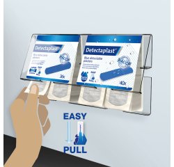 Distributeur mural de 76 pansements bleus : 40 en plastique PE + 36 en tissu élastique