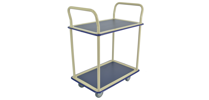 Desserte 2 plateaux tôle enrobés de caoutchouc 200 kg 725 x 465 mm