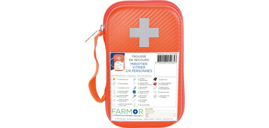 Trousse de secours Miroitier/Vitrier 2/4 personnes en PU orange