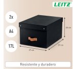 Caja de almacenamiento Leitz Puro con tapa, mediana, 17L, cartón 100% reciclado, paquete de 2 - Negro - 17