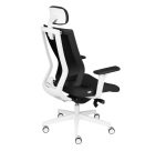 Fauteuil de bureau ergonomique MAXPRO BLANC, tissu et maille, avec accoudoirs 2D et appui-tête, mécanisme synchrone, pieds blancs