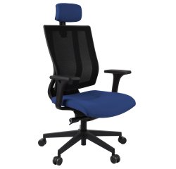 Fauteuil de bureau ergonomique MAXPRO NOIR, tissu et maille, avec accoudoirs 2D et appui-tête, mécanisme synchrone, pieds noirs