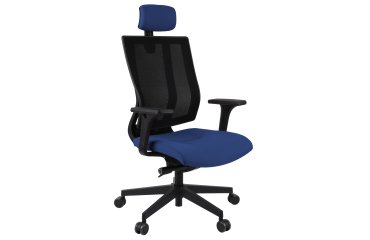 Fauteuil de bureau ergonomique MAXPRO NOIR, tissu et maille, avec accoudoirs 2D et appui-tête, mécanisme synchrone, pieds noirs