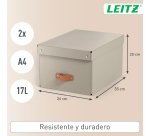 Caja de almacenamiento Leitz Puro con tapa, mediana, 17L, cartón 100% reciclado, paquete de 2 - Beige - 17