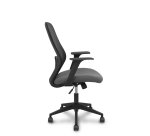 Chaise de bureau- Ergo529, dossier en maille noire, assise en tissu gris, piètement pyramidal, roulettes en nylon