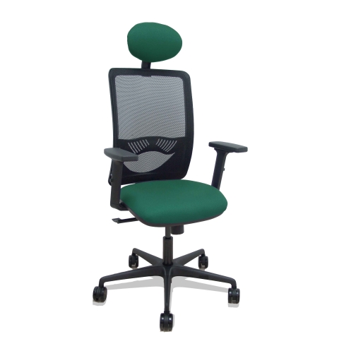 Silla de oficina Zulema con reposabrazos 2D y cabecera - Verde oscuro
