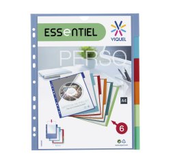 Intercalaires personnalisables A4+ polypropylène coloré Viquel 6 onglets multicolores