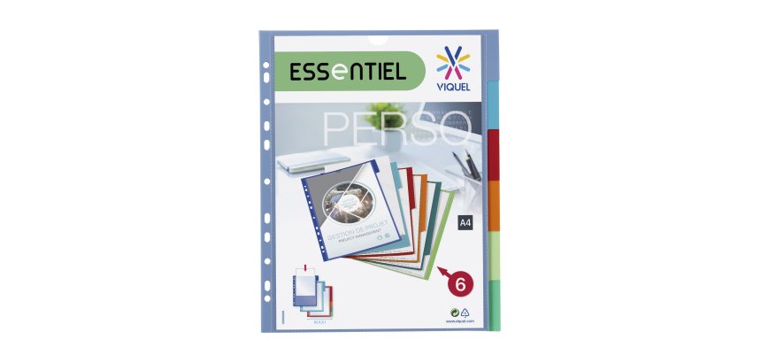 Intercalaires personnalisables A4+ polypropylène coloré Viquel 6 onglets multicolores