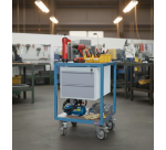 Petite servante établi 2 tiroirs plateau bois médium 400 kg roue TPE