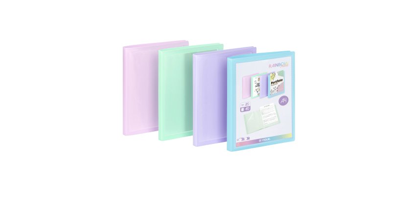Protège-documents personnalisable 40 pochettes - 80 vues - A4 - polypropylène  RAINBOW PASTEL VIQUEL - Coloris assortis