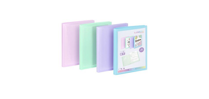 Protège-documents personnalisable 40 pochettes - 80 vues - A4 - polypropylène  RAINBOW PASTEL VIQUEL - Coloris assortis
