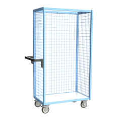 Servante grillagée 3 côtés plateau bois 250 kg 850 x 500 mm roue TPE