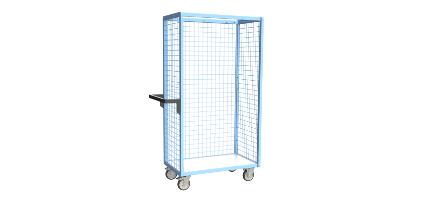 Servante grillagée 3 côtés plateau bois 250 kg 850 x 500 mm roue TPE