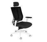 Fauteuil de bureau ergonomique MAXPRO BLANC, tissu et maille, avec accoudoirs 2D et appui-tête, mécanisme synchrone, pieds blancs