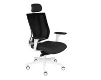 Fauteuil de bureau ergonomique MAXPRO BLANC, tissu et maille, avec accoudoirs 2D et appui-tête, mécanisme synchrone, pieds blancs