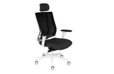Fauteuil de bureau ergonomique MAXPRO BLANC, tissu et maille, avec accoudoirs 2D et appui-tête, mécanisme synchrone, pieds blancs
