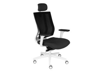 Fauteuil de bureau ergonomique MAXPRO BLANC, tissu et maille, avec accoudoirs 2D et appui-tête, mécanisme synchrone, pieds blancs