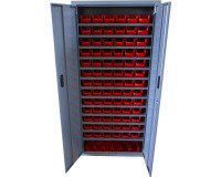 Armoire avec 84 bacs 1L rouge- 760x260x1600 avec portes