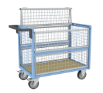 Chariot conteneur grillagé avec toit plateau bois médium 500 kg 1000 x 600 mm roue TPE