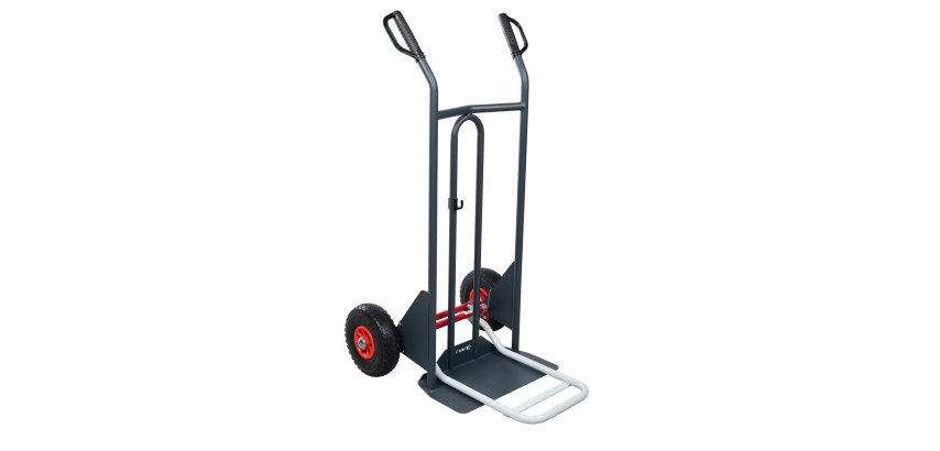 Diable à basculement assisté acier 350 kg bavette mixte poignée à garde roue increvable