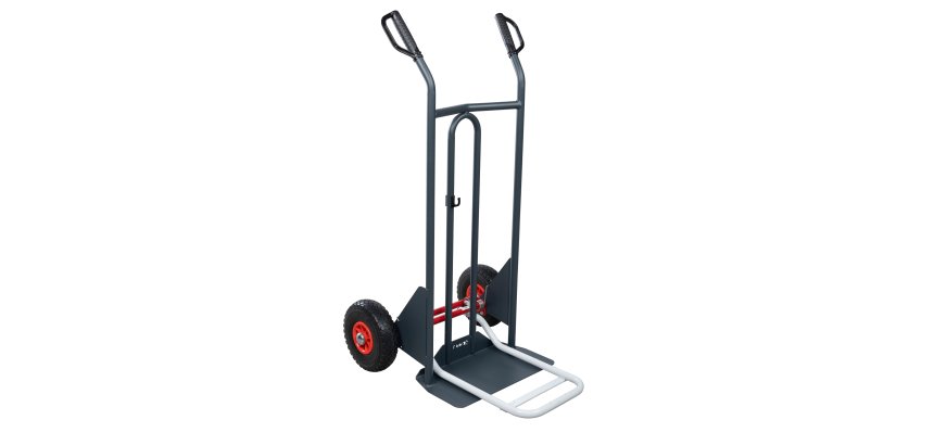 Diable à basculement assisté acier 350 kg bavette mixte poignée à garde roue increvable