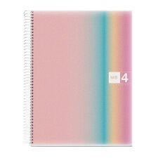 Notebook Aurora, Couverture souple, A4, quadrillage 5x5 mm, 120 feuilles de 4 couleurs, Miquelrius, West Bay.
