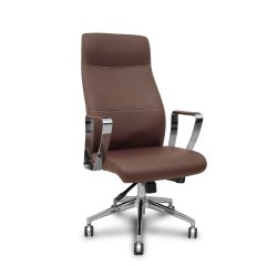 Fauteuil de direction Ergo540 Synchrone, similicuir marron, piètement chromé, roulettes chromées