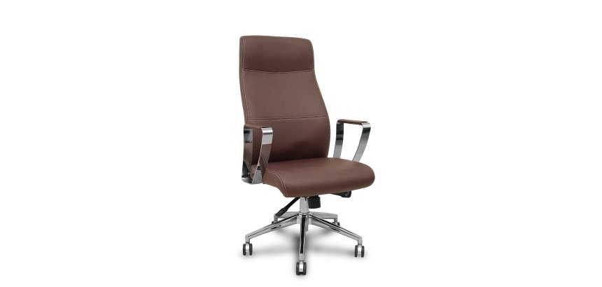 Fauteuil de direction Ergo540 Synchrone, similicuir marron, piètement chromé, roulettes chromées