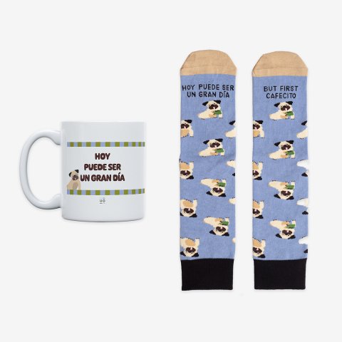 Kit Taza + Calcetines "Hoy puede ser un gran día, but first, cafecito" Talla 42-46