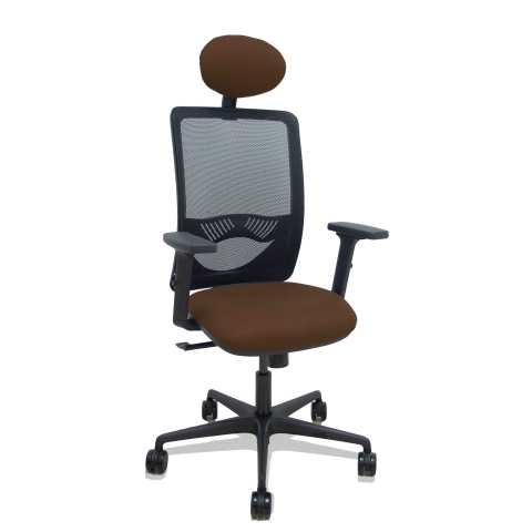 Silla de oficina Zulema con reposabrazos 2D y cabecera - Marrón oscuro