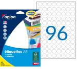 Étiquettes rondes multi-usages blanches Ø 15 mm Agipa 114002 - Pochette de 1536