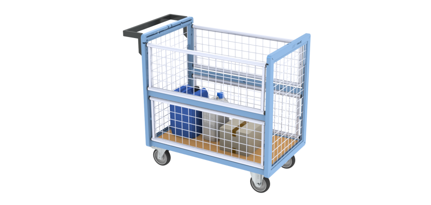 Chariot conteneur grillagé sans toit, 850 x 500 mm, 250 kg