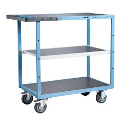Servante mécano-soudée 3 plateaux tôle galvanisée 250 kg 850 x 500 mm roue TPE