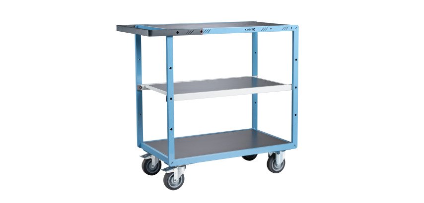 Servante mécano-soudée 3 plateaux tôle galvanisée 250 kg 850 x 500 mm roue TPE