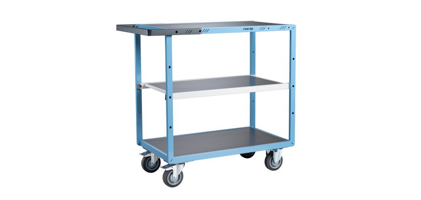 Servante mécano-soudée 3 plateaux tôle galvanisée 250 kg 850 x 500 mm roue TPE