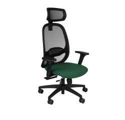 Ergonomischer Bürostuhl NODI, Stoff und Netz, mit 3D-Armlehnen und Kopfstütze, synchroner Mechanismus, schwarze Beine
